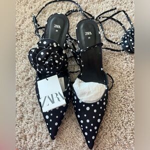 Zara Lace Up Tied Flower Pumps